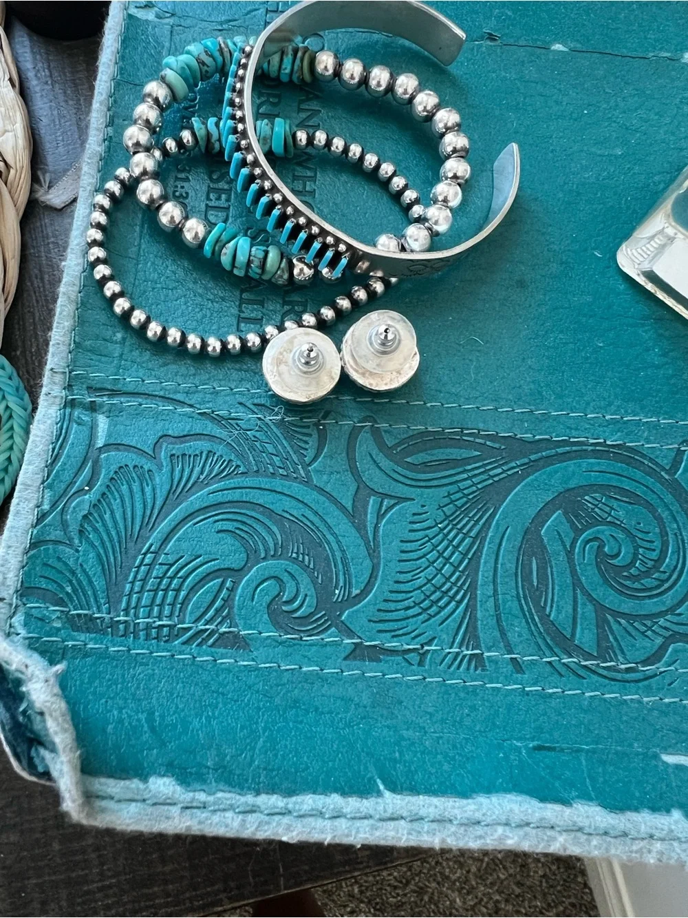 Sterling Silver Turquoise Stud Earrings - Bright Blue